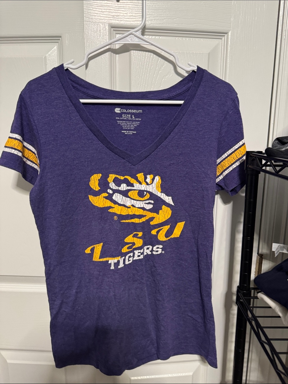 Colosseum Purple LSU Tigers Graphic V-Neck Tee with Yellow Accents